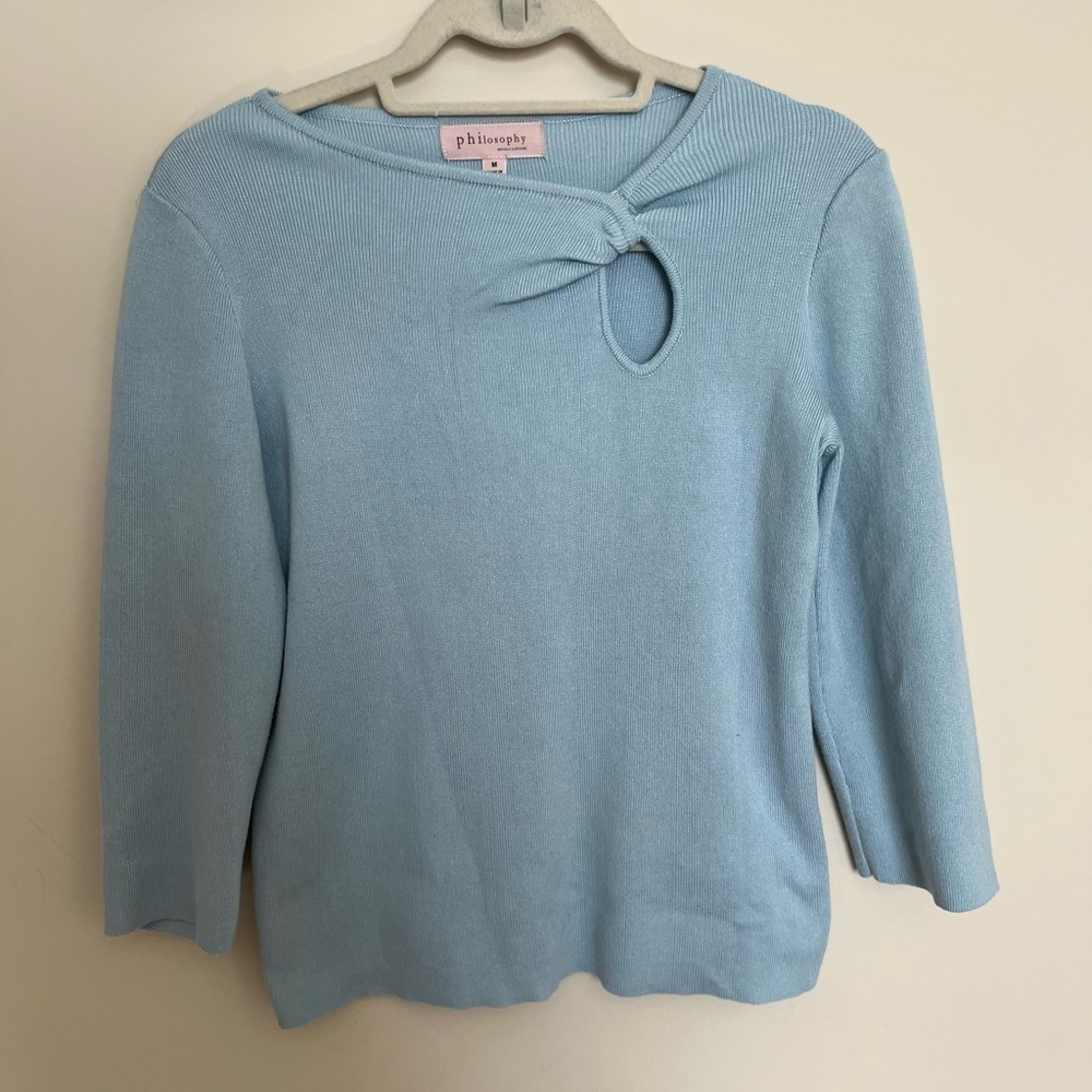 Philosophy blue pullover keyhole sweater